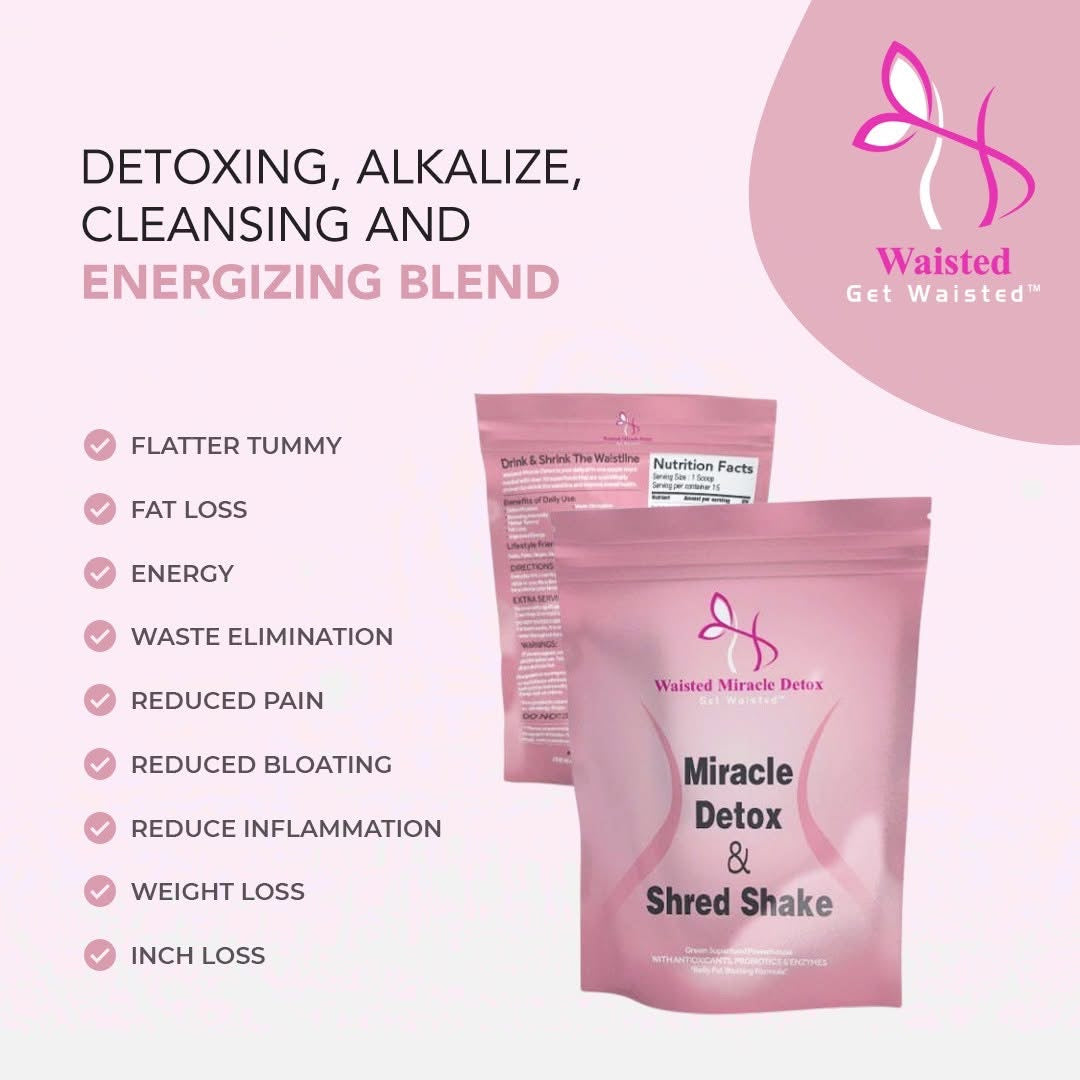 Waisted Miracle Detox & Shred Shake, Shred belly fat, Get rid of bloating, Toxins, Parasites, Feces and Kickstart your metabolism, 28 Servings