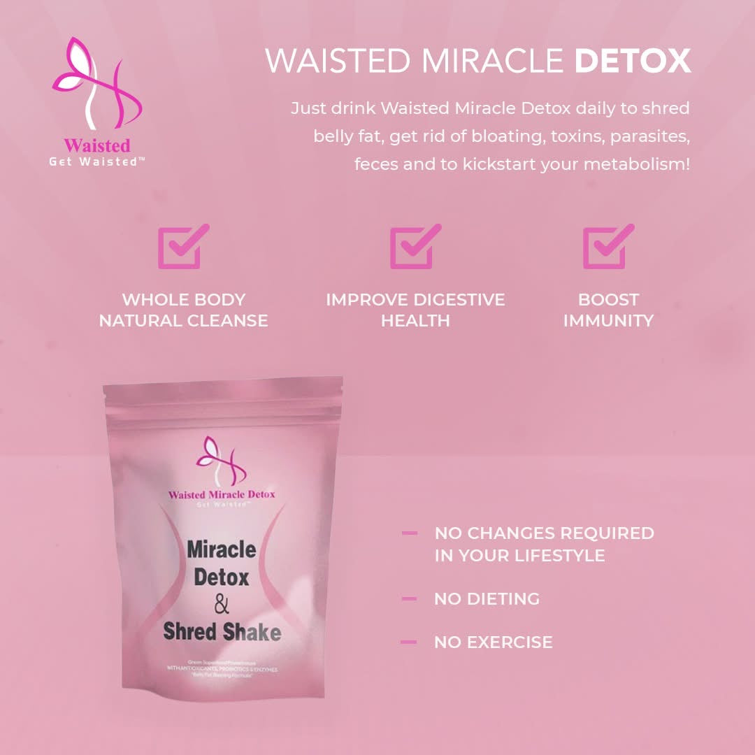 Waisted Miracle Detox & Shred Shake, Shred belly fat, Get rid of bloating, Toxins, Parasites, Feces and Kickstart your metabolism, 28 Servings